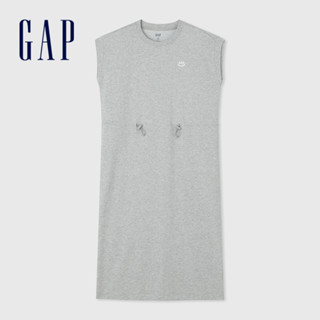 Gap 女裝 Logo抽繩圓領無袖洋裝-灰色(465046)