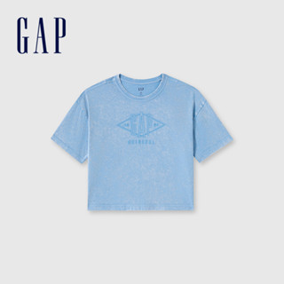 Gap 女裝 Logo純棉短版圓領短袖T恤 水洗棉系列-淺藍色(465909)