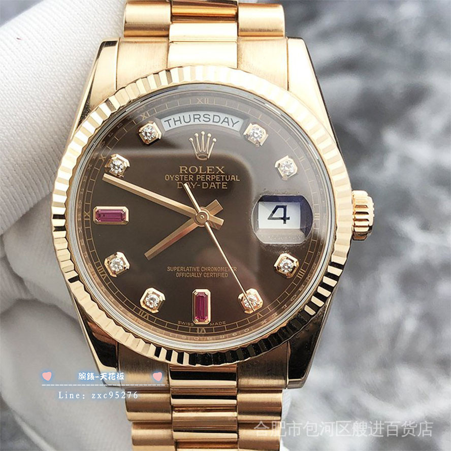Rolex 勞力士星期日曆系列118235玫瑰金紅寶石金帶自動機械手腕錶 潮流 時尚 休閒 商務 經典 手腕錶腕錶