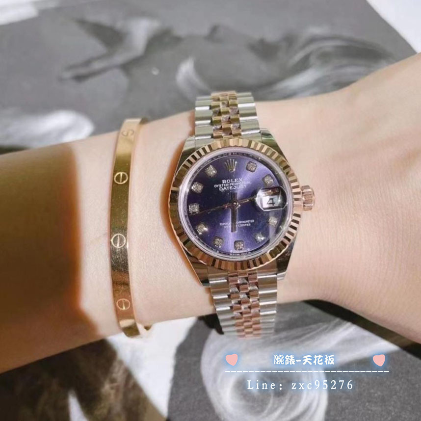 Rolex 勞力士 女裝日誌28Mm間金10鉆女表279171紫盤腕錶