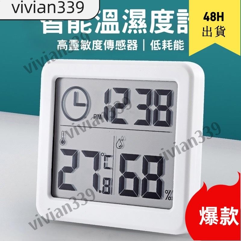 👑vivian👑🔥🔥超薄智能溫濕度計附電池自動檢測溫濕度器溫濕監控家用溫度計濕度計時鐘電子時鐘