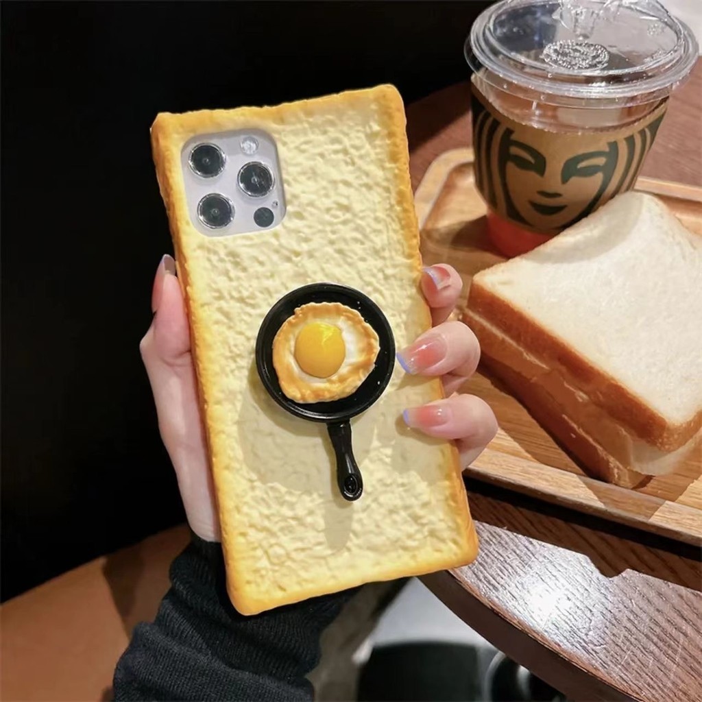 吐司麵包 煎蛋 平底鍋 矽膠防摔手機殼 蘋果iPhone15 14 13 12 11pro max 可愛創意