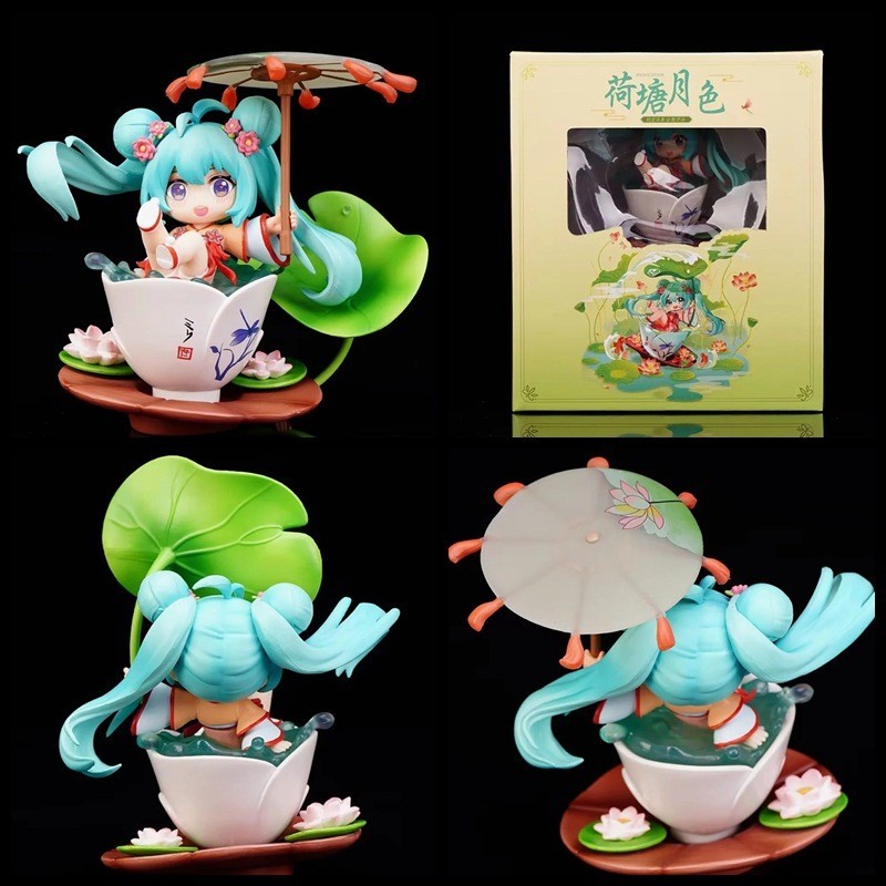 擎蒼 荷塘嬉戲 Q版 初音 手撐荷葉 坐瓷碗 公仔模型擺件 盒裝手辦