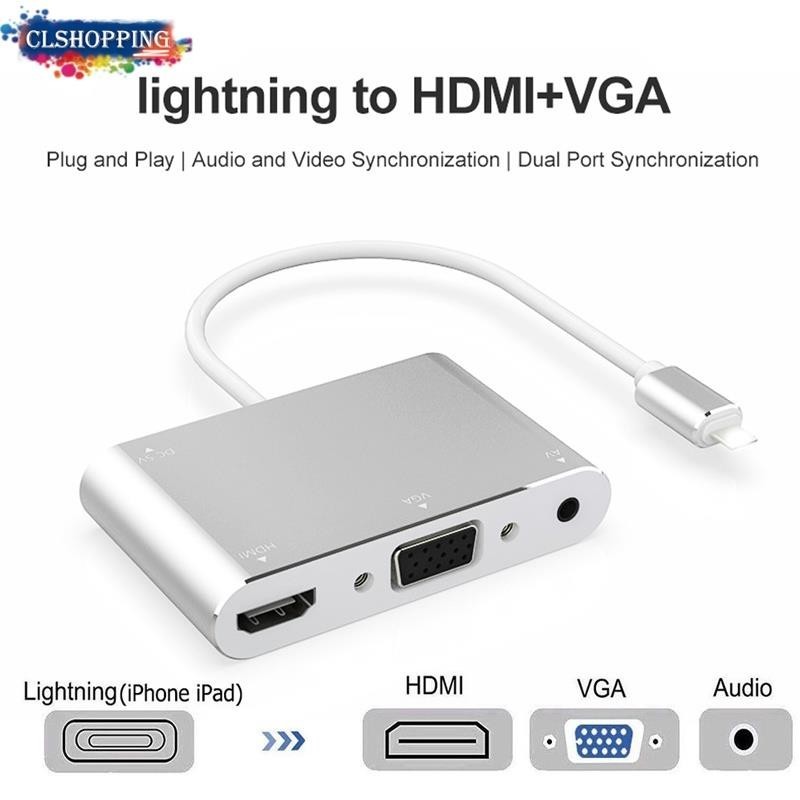 【台灣出貨】適用於 iPhone/ipad 的 HDTV OTG 電纜閃電轉 HDMI VGA 3.5 毫米音頻插孔視頻