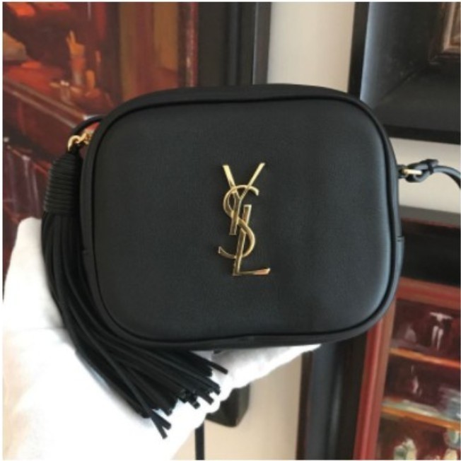 法國二手 Saint Laurent YSL 黑色 小牛皮 425317 荔枝皮 流蘇包 斜背包 相機包