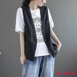 【M-5XL大尺碼】大尺碼外套 馬甲外套 背心外套 夏大碼胖mm馬甲外套女寬鬆百搭無袖坎肩春秋裝休閒馬夾外穿上衣女