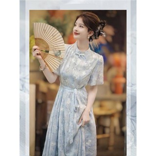 南柯一夢新中式改良旗袍長款女2024夏新款提花刺繡禮服高檔連衣裙