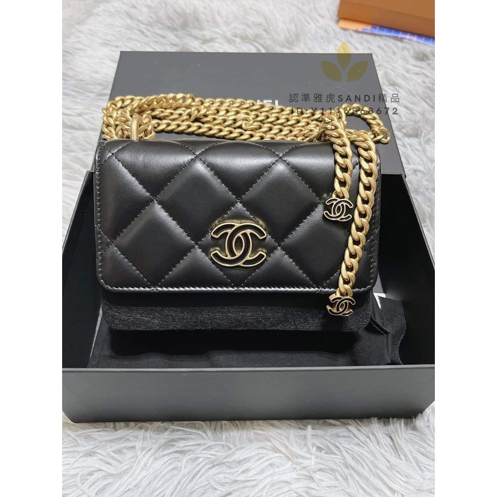 二手精品 CHANEL 22S 香奈兒 MINI WOC 雙C琺瑯 鏈條包 黑色 肩背包 側背包 斜挎包