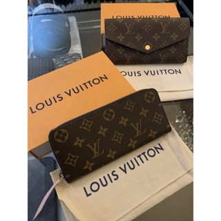 Louis Vuitton LV 經典咖啡色滿版老花Logo設計 內裏粉紅 咖啡 拉鍊 扣式長夾 現貨