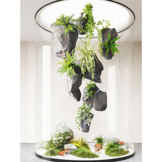 ▼JVW新款造景石頭模擬綠植室內立體植物墻餐廳酒吧墻面裝飾吊飾懸掛件