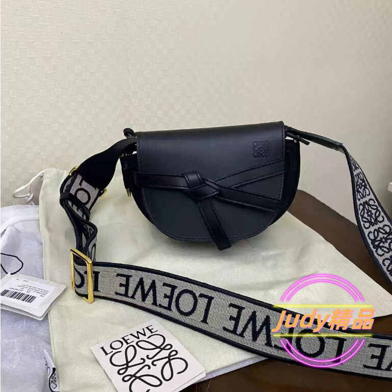 二手精品 羅意威 Loewe Mini Gate Dual bag蝴蝶結包 馬鞍包 單肩包 斜挎包 黑色 女款