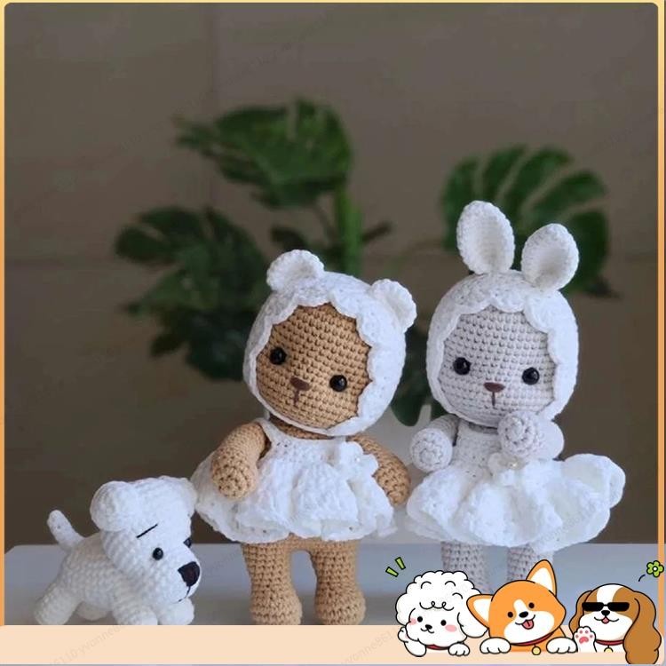 客製化 編織材料包 鉤針材料包 毛線編織 芭蕾舞寶寶熊寶寶兔 diy 材料包 手工編織 可愛玩偶 創意禮物 毛線娃娃