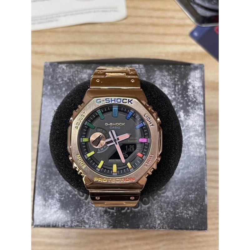 【台灣出貨】Gm-b2100d-1a 防水時鍾石英數字男士手錶軍事運動秒錶創意鋼錶帶手錶
