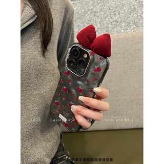 法式 復古 紅色 花朵 蝴蝶結手機殼 適用iPhone15 14 Pro max 13 12 11保護殼