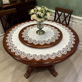 ⚡圓形布藝蕾絲餐桌墊歐式圓形白色餐廳桌布