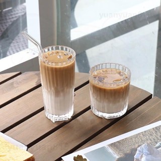 【質量保證】復古竪紋玻璃杯 美式冰咖啡杯 ins網紅餐廳 拿鐵杯 冷飲杯 威士忌杯 水杯 牛奶杯