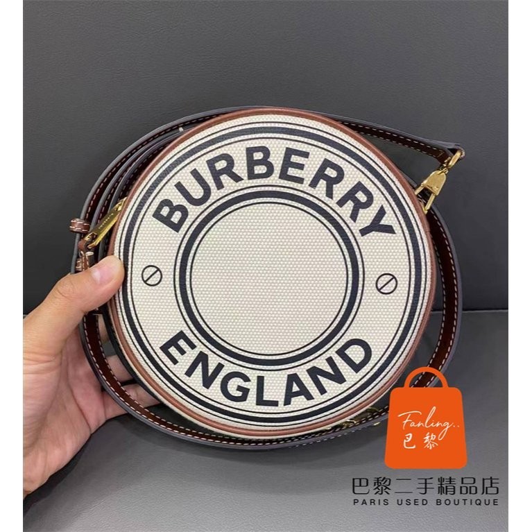 現貨 99新 Burberry 博柏利 Louise 標誌圖案帆布 圓餅包 肩背包 斜背包 80276021