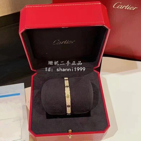 珊妮二手 Cartier 卡地亞 Love系列 18K黃金 窄版手鐲 滿天星鑽石手環 手鐲 N6035017 現貨