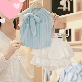 Yelly's~Shop女童夏季套裝2024新款洋氣兒童時髦針織背心上衣蛋糕半身裙兩件套