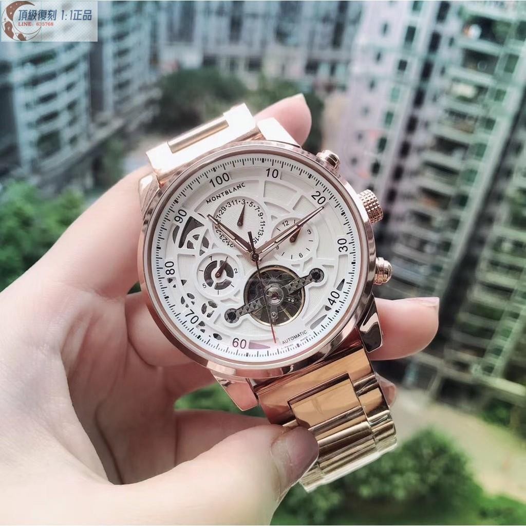 高端 MONTBLANC手錶萬寶龍手錶316精鋼錶帶全自動機械機芯縷空大飛輪金鋼膜水晶鏡面機械錶男款手錶男腕錶