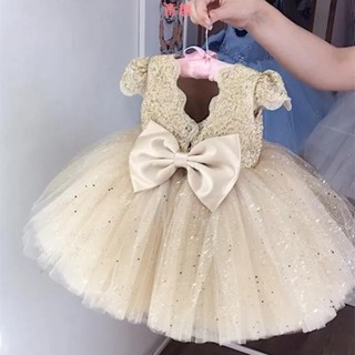 🍓兒童套裝🍓女童公主裙閃亮蕾絲禮服中兒童週歲派對正式晚禮服女寶寶仙女生日婚禮派對洋裝亮片大蝴蝶結禮服