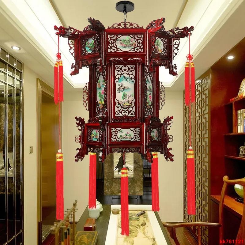 中式木質仿古實木六角宮燈中國風復古燈籠裝飾吊燈戶外紅燈籠陽臺