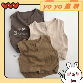 💖yoyo童裝💖簡約新款韓版兒童上衣無袖背心 兒童男女寬鬆上衣 潮寶T恤 無袖洋氣YD01