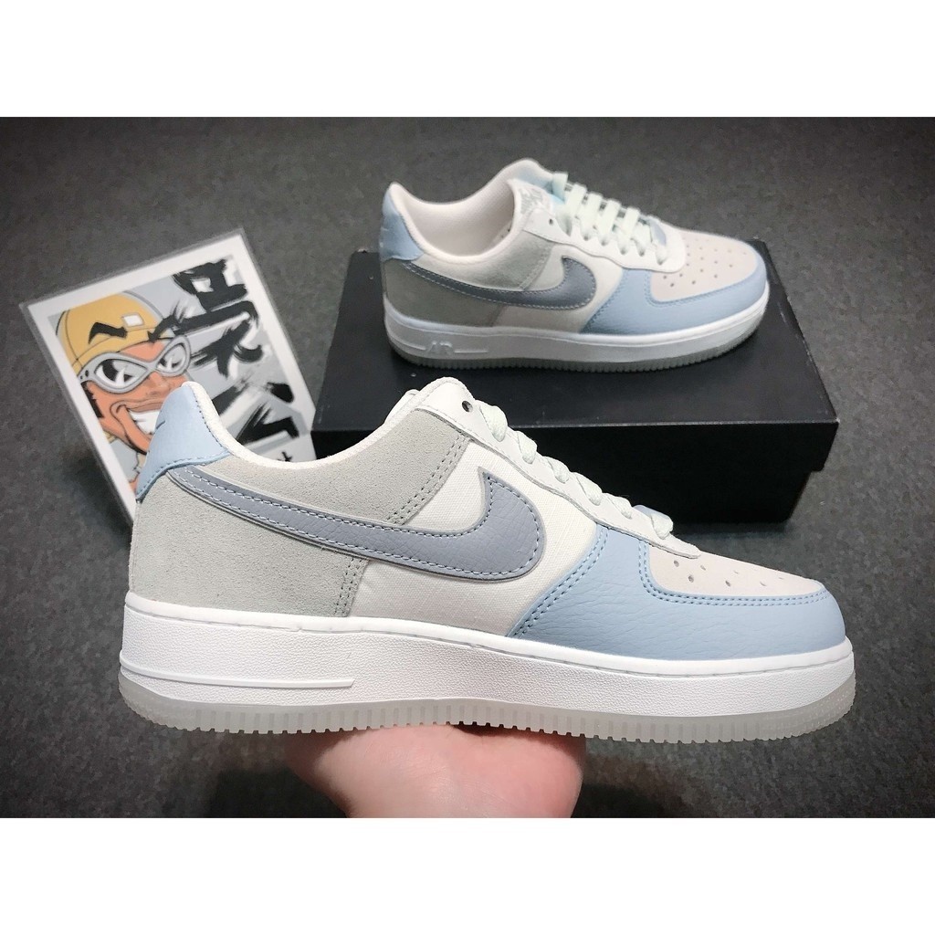 Nike Air Force 1 白色藍色 灰藍 拼接 滑板鞋 休閒鞋 情侶鞋 AO2425-400
