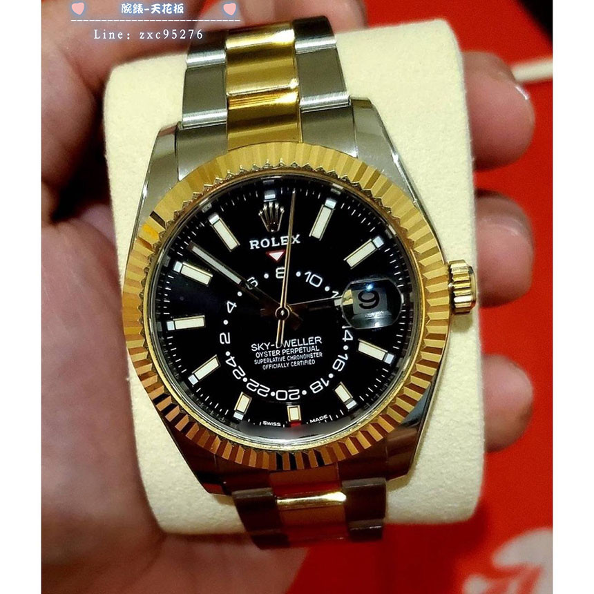 勞力士 天行者 326933 黃金 Rolex 沙羅裝置 年曆腕錶 兩地時區 黑色面盤 Sky-dweller腕錶