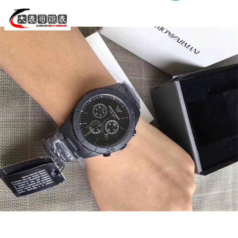 ARMANI 亞曼尼手錶 AR1458 消光黑精密陶瓷三眼計時腕錶/男錶/43mm