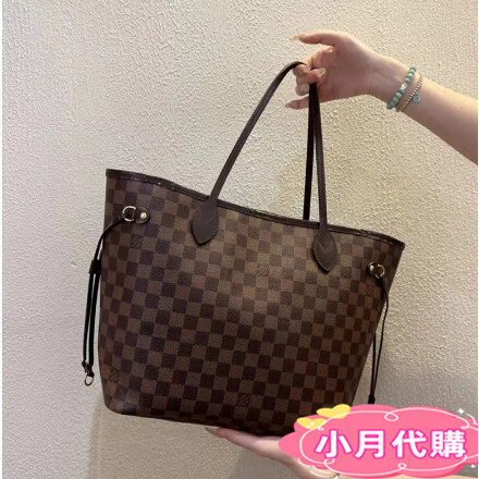 二手精品 LV 路易威登 NEVERFULL 托特子母包 N41358 中号 棋盤格 手提包 紅色內裡 單肩包購物袋