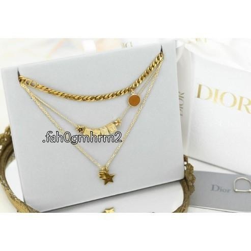 精品二手 Dior Lucky Square Necklace 金色垂墜方塊三鍊式項鍊 免運