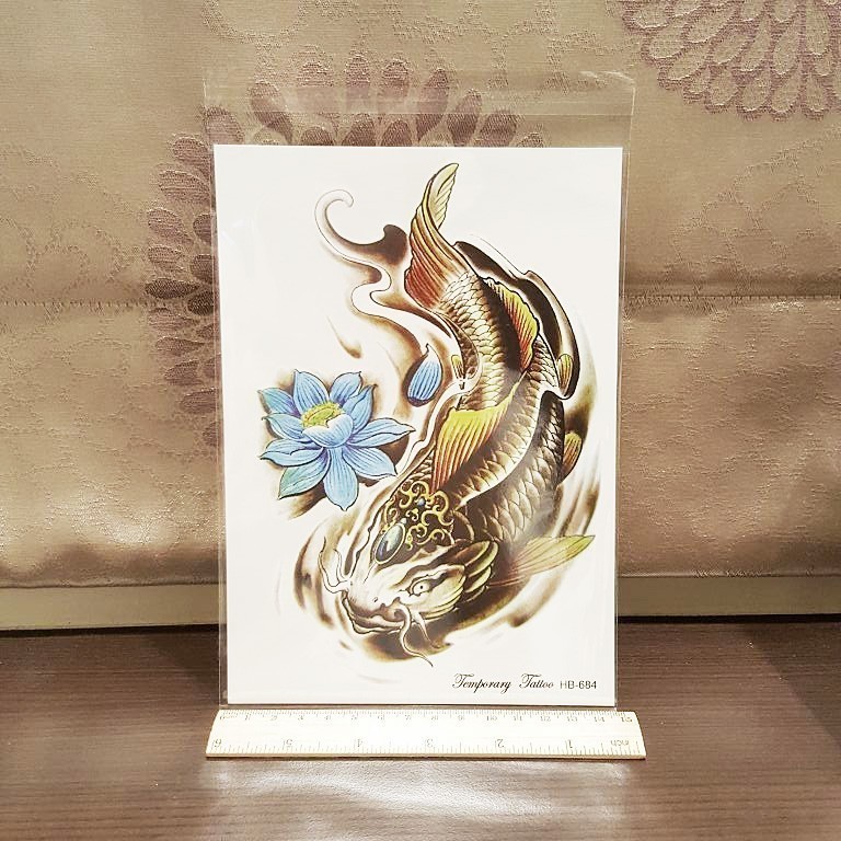 金色寶石鯉魚手臂大圖 HB-684【WAWA TATTOO】防水紋身貼紙微刺青貼紙
