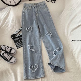 女褲 長褲 牛仔褲 2024年春秋季新款百搭刺繡高腰闊腿牛仔褲女顯瘦寬松褲子ins潮
