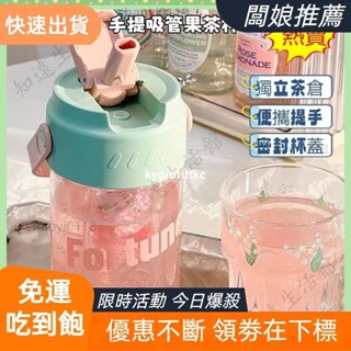 🔥熱賣🔥『免運 手提吸管果茶杯 ins風可愛水杯 吸管杯咖啡杯隨行杯 小紅書網紅爆款水杯高顏值塑膠水壺 茶水