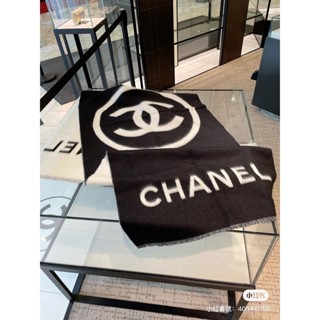 全新真品 Chanel 爆款 黑 白 大CC logo 雙面 喀什米爾 圍巾 披肩 AA7944