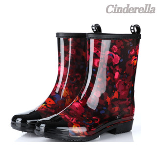 Cinderella 中筒加絨防水女士時尚軟底防滑廚房膠鞋桶鞋潮防水鞋 雨靴雨靴女 雨鞋雨鞋 時尚雨鞋雨靴 防滑雨鞋