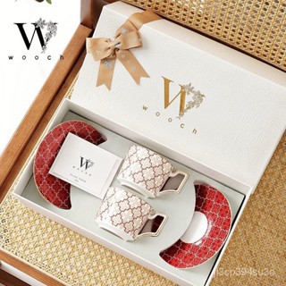 馬克杯禮盒 馬克杯禮盒組 情侶對杯 結婚禮物 婚禮對杯 如意係列骨瓷2杯碟高顔值精緻咖啡杯送喬遷新婚送禮