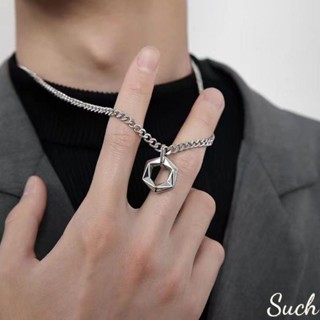 Such｜項鍊🔥鈦鋼項鍊｜項鍊男 男生項鍊 古巴項鍊·新款OT扣六邊形矩陣男士項鍊吊墜潮牌嘻哈鈦鋼男女配飾鎖骨鍊 項鏈