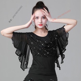 【臺灣出貨】廣場舞服裝新款亮片短袖上衣拉丁舞練功服成人女摩登舞交誼舞服⚡️活動價