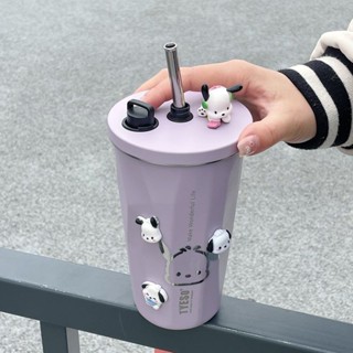 吸管 保溫杯 泰碩可伸縮吸管菱形保溫杯大容量便攜式隨行咖啡杯高檔車載保冷杯