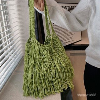 草編包 藤編包 度假沙灘包 海灘包 水桶包 菜籃包 歐美純手工純色流蘇包民族風女包編織單肩包潮流休閒手提包 PEEN