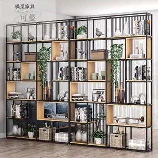 【含稅 含運】美式鐵藝置物架落地辦公室屏風隔斷櫃鏤空展示架客廳多層實木書架