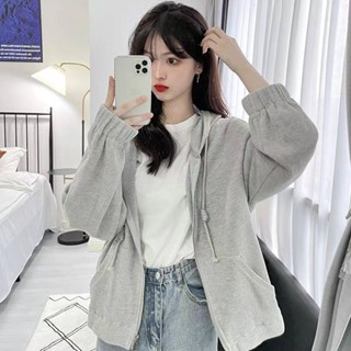[Jaylee]連帽衛衣外套 帽衫外套 春秋新款休閒外套 寬鬆 短款上衣 長袖外套 開衫薄外套 女生外套