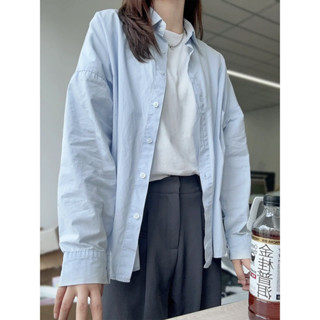 舒適透氣~襯衫 藍色襯衫 防曬襯衫 日系襯衫 法式襯衫 藏肉上衣 透膚襯衫 顯瘦上衣 寬鬆襯衫 夏天襯衫 夏天女裝