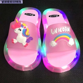 💕拖鞋發光跨鏡拖鞋拖涼鞋獨角獸兒童可愛時尚卡通Unicorn拖鞋