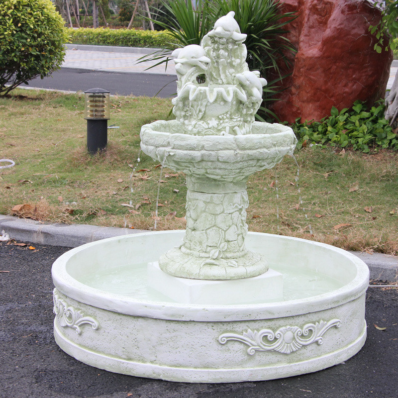 【專業園藝裝飾】殺價 發票 歐式流水噴泉別墅庭院花園地中海家居裝飾海豚水景魚池噴水池擺件