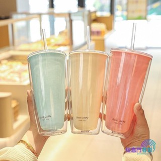 任意門客製 【客製化】【杯子】新款 簡約 大容量 素色 雙層 塑膠杯 家用辦公吸管杯 夏季飲品咖啡杯水杯