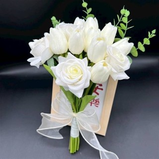 傢有喜事！婚禮手捧花 新娘伴娘婚禮訂婚領證手拿擺拍韓式小清新鬱金香玫瑰混搭手捧花束 韓係外景新娘攝影拍攝道具花束【琳黛】