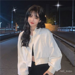 【限時特賣】棒球外套 女生外套 棒球服 飛行外套 夾剋外套 初秋上衣小個子短款外套棒球服女韓版寬鬆百搭炸街休閒純色夾剋衫